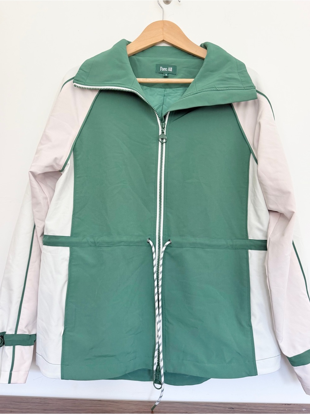 Fore All Women’s Golf Zip Front Jacket Green & Light Pink Striped Lightweight SM
